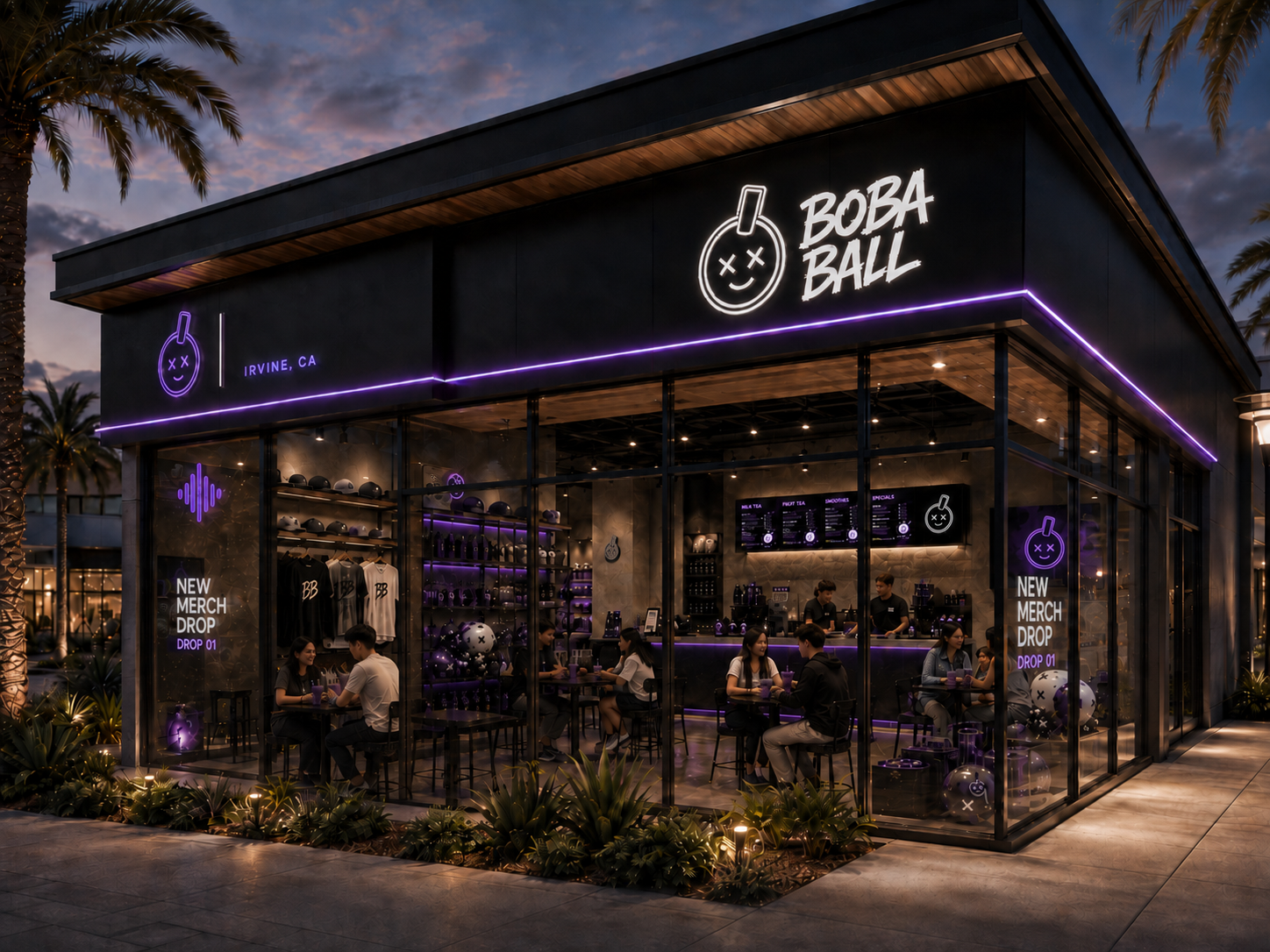 Boba Ball Retail Café exterior in Irvine, California