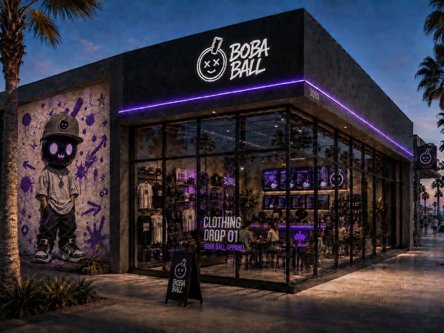Boba Ball Retail Café exterior in San Diego, California