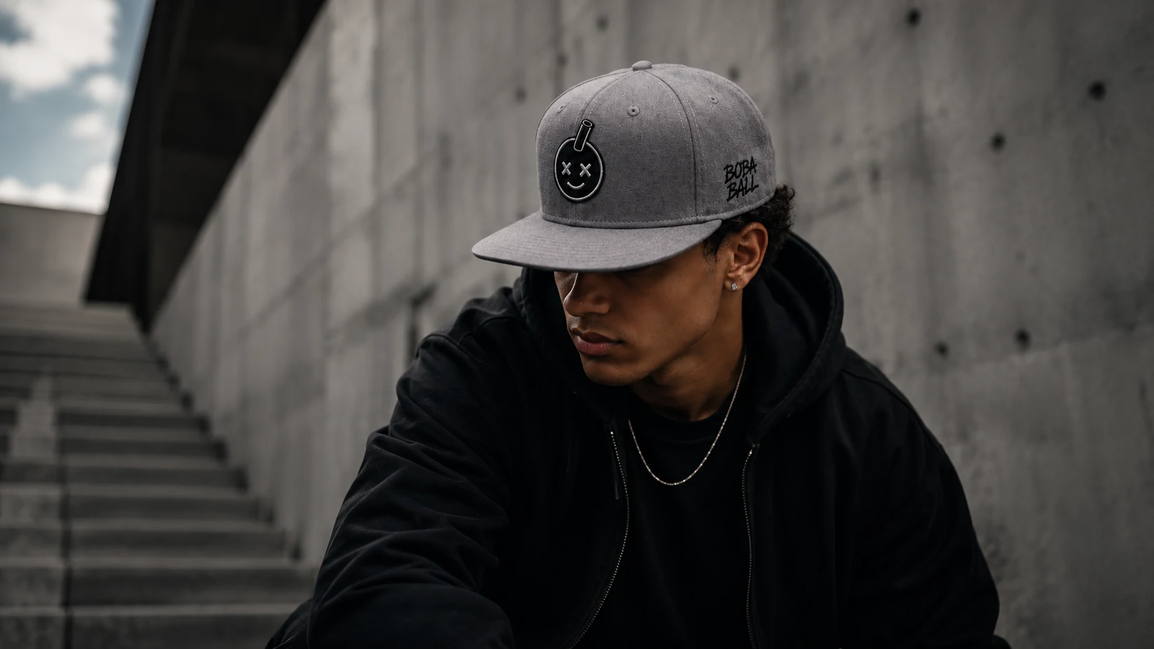 Gray snapback architectural lifestyle portrait